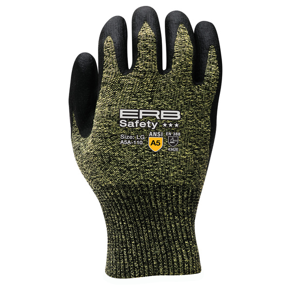 Erb Safety Republic ANSI Cut Level A5 Aramid Glove, Nitrile Coated, LG, PR 22487